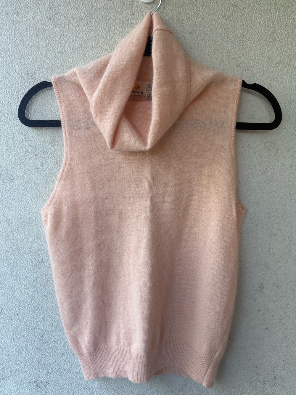 Vintage Liz Claiborne Angora Lambswool Sweater Vest M Peach Cowl Neck